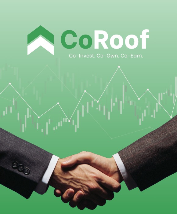 CoRoof Beyond investor partnership and collaboration illustrated with handshake and performance chart